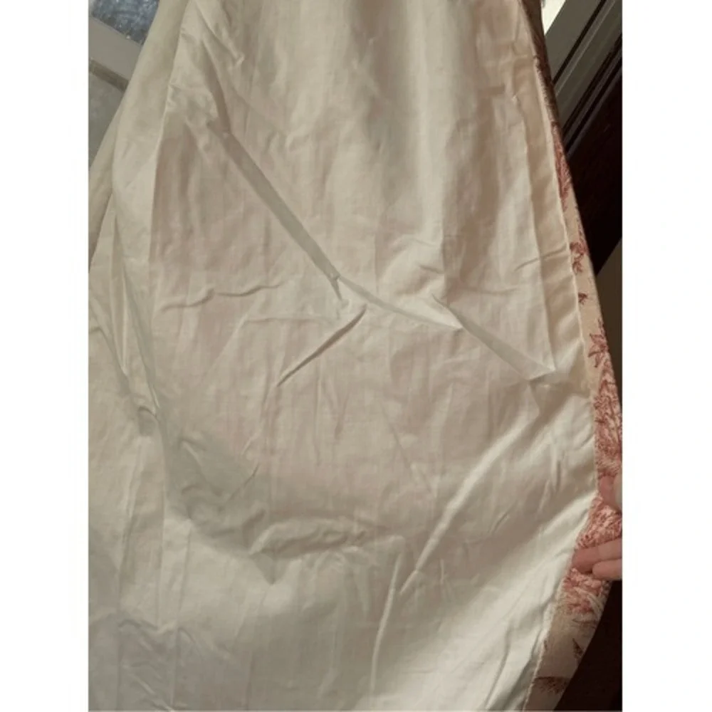 Vintage Red Toile Palm Tree Cotton Pinch Pleat Heavy Curtain Panels Pair 82 In